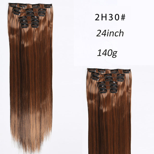 i's a wig blond  synthetic  clips in hair extension long straight 22" 140g 16 clips false hair pieces  brow black white color