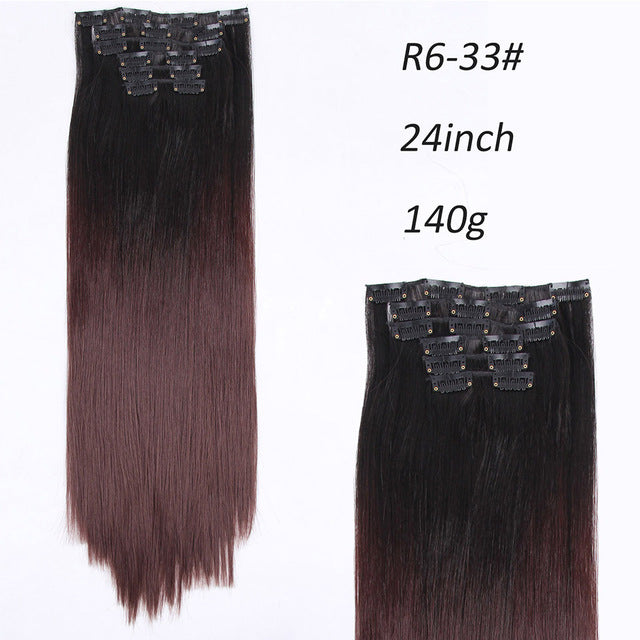 i's a wig blond  synthetic  clips in hair extension long straight 22" 140g 16 clips false hair pieces  brow black white color