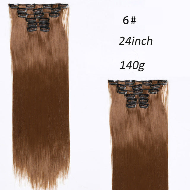 i's a wig blond  synthetic  clips in hair extension long straight 22" 140g 16 clips false hair pieces  brow black white color