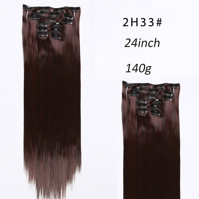 i's a wig blond  synthetic  clips in hair extension long straight 22" 140g 16 clips false hair pieces  brow black white color