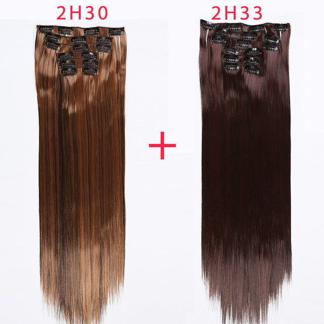 i's a wig blond  synthetic  clips in hair extension long straight 22" 140g 16 clips false hair pieces  brow black white color