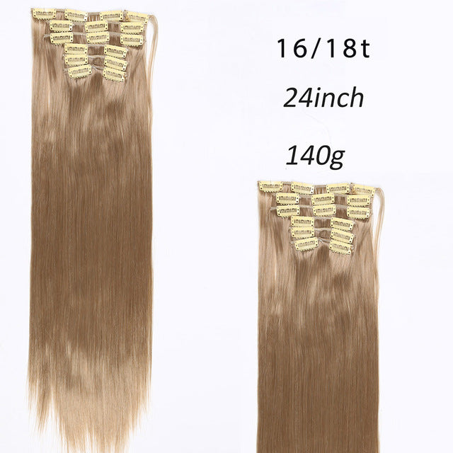 i's a wig blond  synthetic  clips in hair extension long straight 22" 140g 16 clips false hair pieces  brow black white color