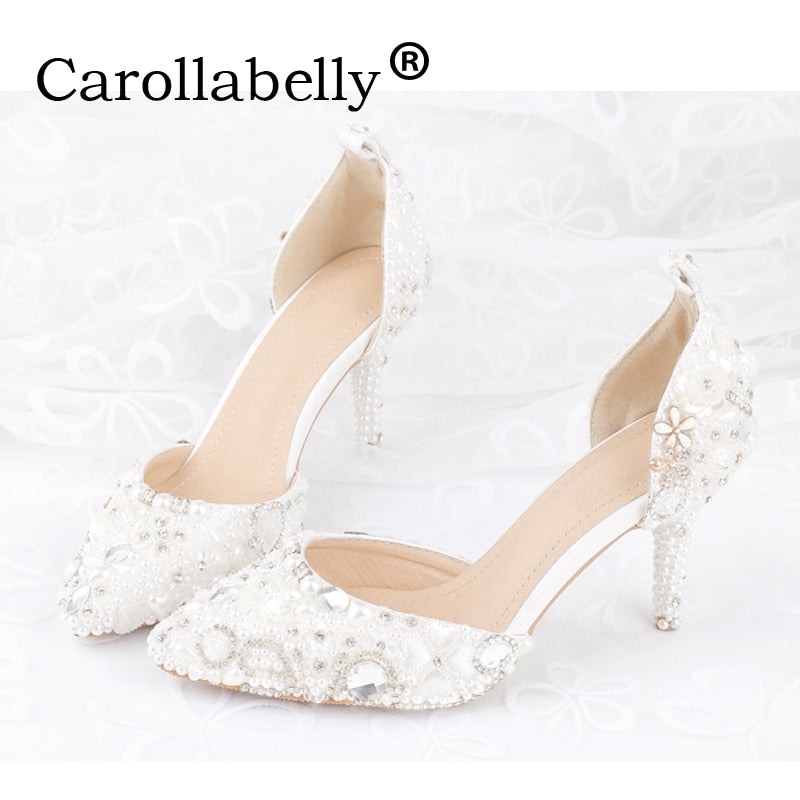 new rhinestone pointed toe women high heels sexy women sandals fashion pearl decoration party wedding shoes bridal shoes