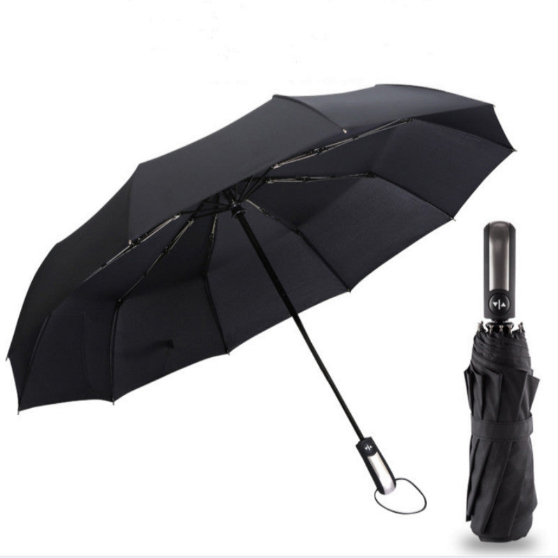 new fully-automatic three folding male commercial compact large strong frame windproof 10ribs gentle black umbrellas