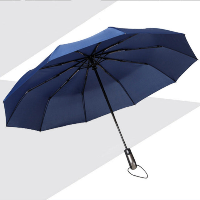 new fully-automatic three folding male commercial compact large strong frame windproof 10ribs gentle black umbrellas same as picture 4