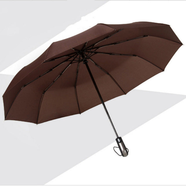 new fully-automatic three folding male commercial compact large strong frame windproof 10ribs gentle black umbrellas same as picture 1