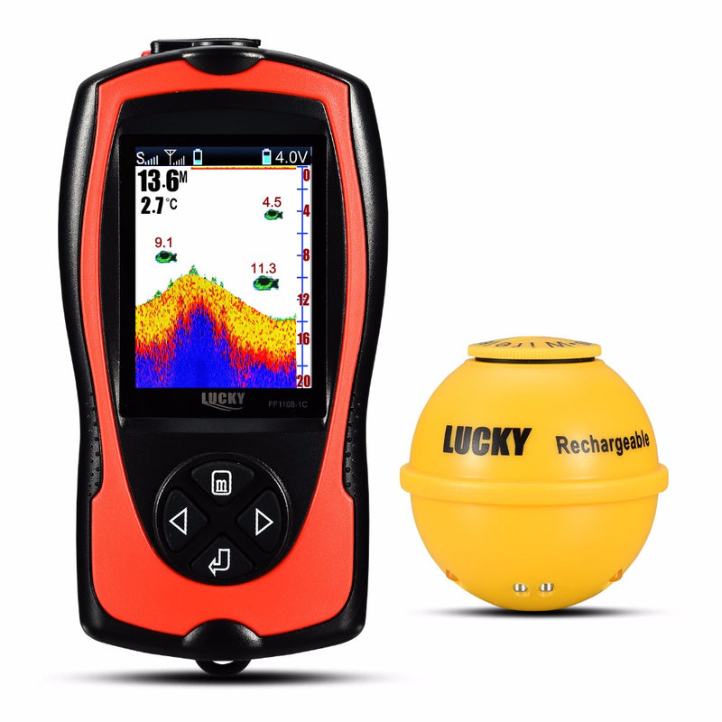 lucky ff1108-1cwla rechargeable wireless remote sonar sensor 45m water depth high definition lcd fish finder
