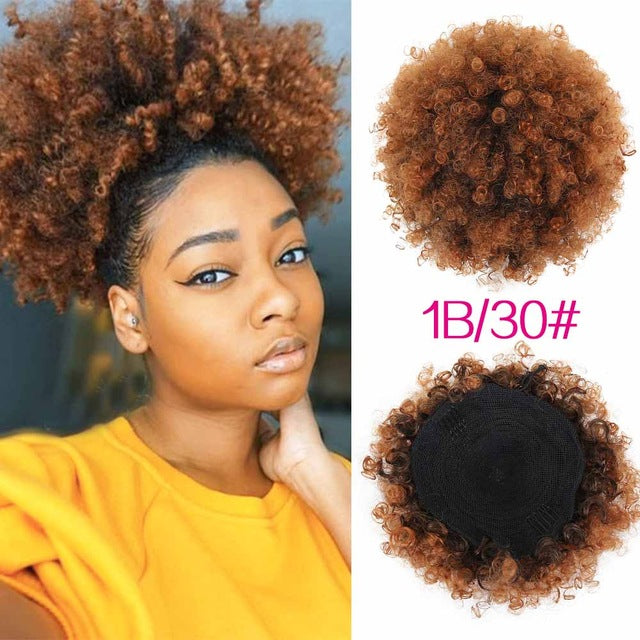 synthetic curly hair ponytail african american short afro kinky curly wrap synthetic drawstring puff pony tail hair extensions p1b/30 / 6inch