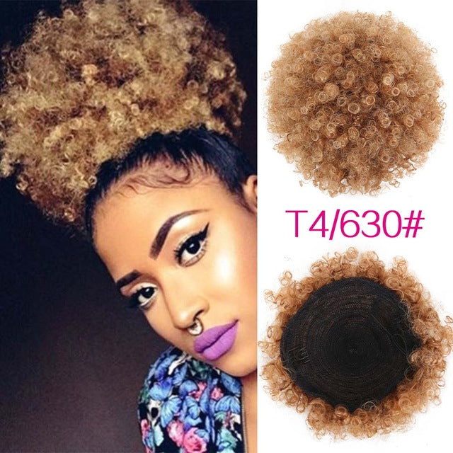 synthetic curly hair ponytail african american short afro kinky curly wrap synthetic drawstring puff pony tail hair extensions 4630 / 6inch