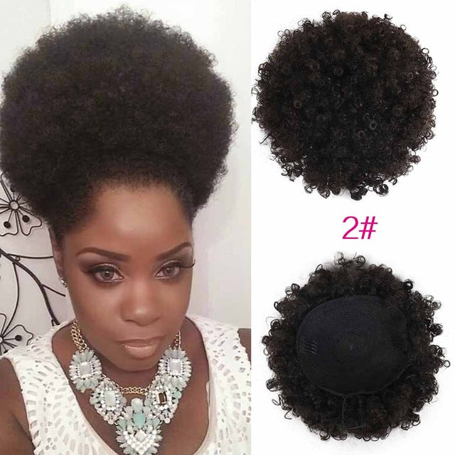 synthetic curly hair ponytail african american short afro kinky curly wrap synthetic drawstring puff pony tail hair extensions #2 / 6inch
