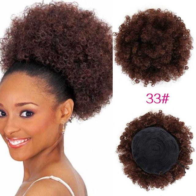 synthetic curly hair ponytail african american short afro kinky curly wrap synthetic drawstring puff pony tail hair extensions #33 / 6inch