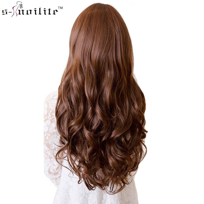 snoilite 17/24/27/29" long curly synthetic clip in hair extensions half full head hairpiece 5 clips one piece black brown blonde