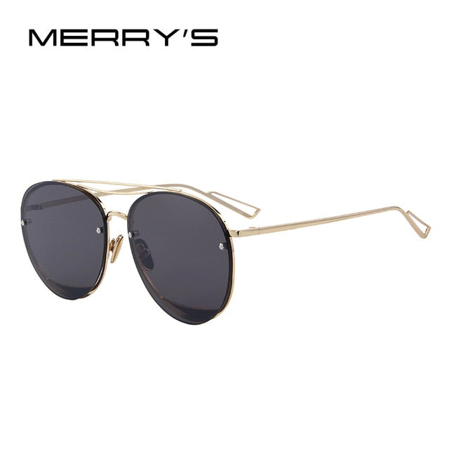 merry's new arrival women classic brand designer rimless sunglasses twin beam metal frame sun glasses c01 black