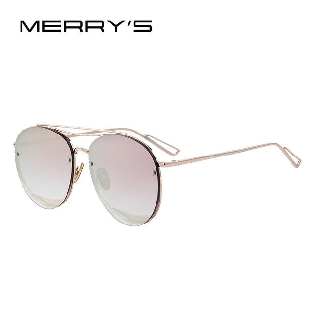 merry's new arrival women classic brand designer rimless sunglasses twin beam metal frame sun glasses c02 pink mirror
