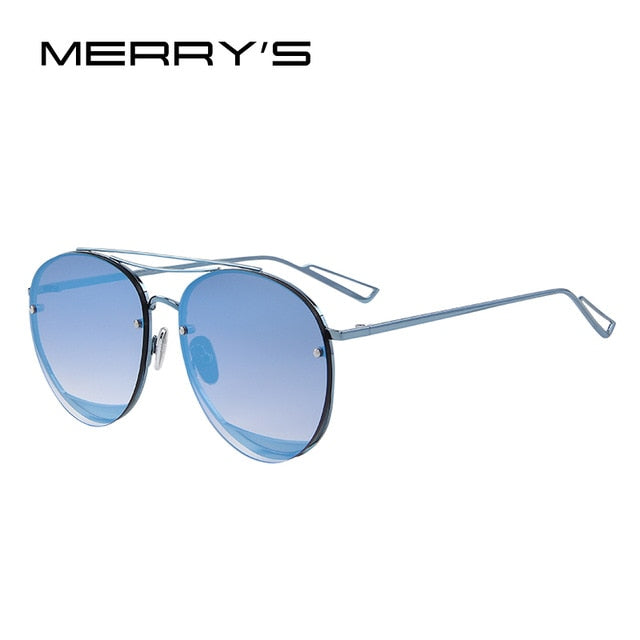 merry's new arrival women classic brand designer rimless sunglasses twin beam metal frame sun glasses c03 blue