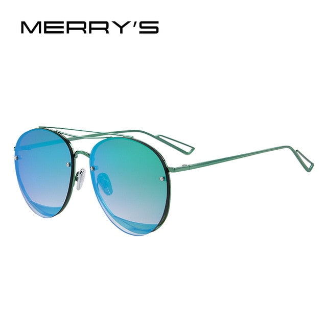 merry's new arrival women classic brand designer rimless sunglasses twin beam metal frame sun glasses c04 green