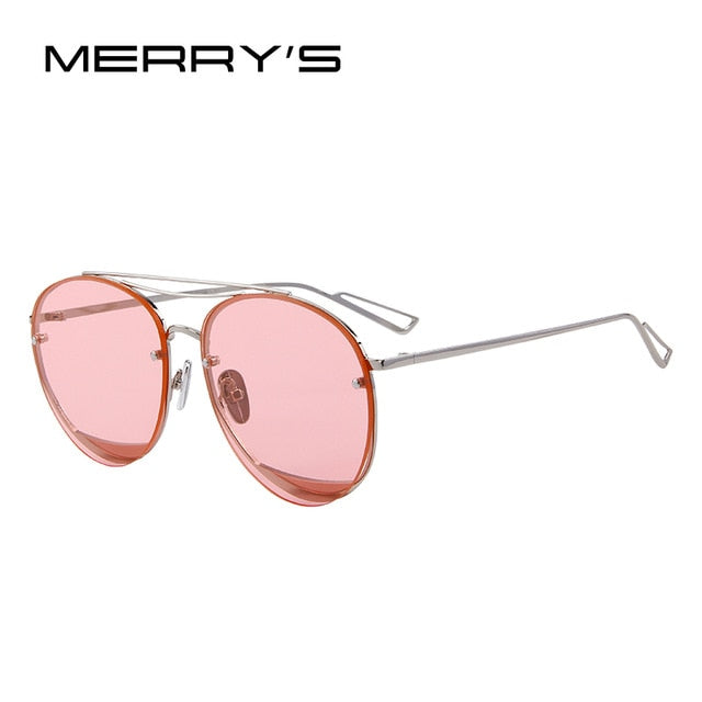 merry's new arrival women classic brand designer rimless sunglasses twin beam metal frame sun glasses c06 pink