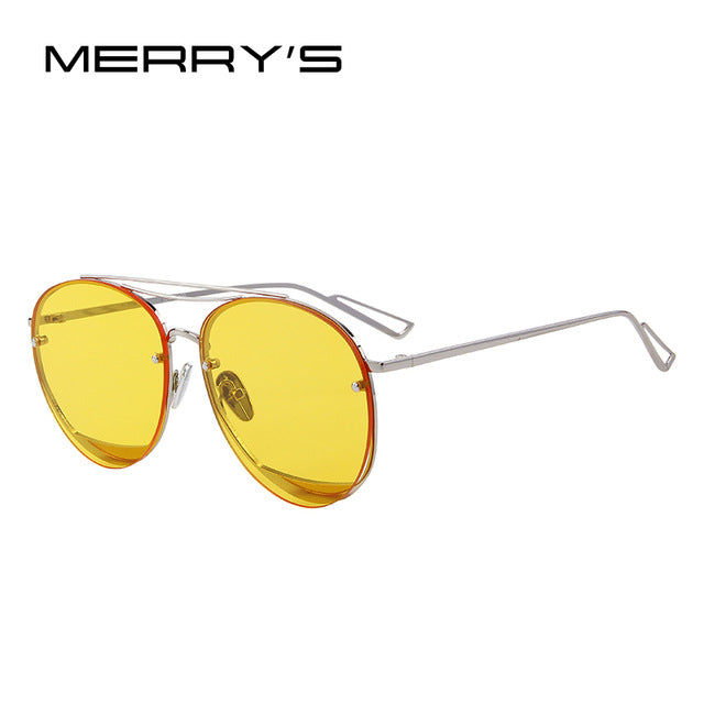 merry's new arrival women classic brand designer rimless sunglasses twin beam metal frame sun glasses c07 yellow