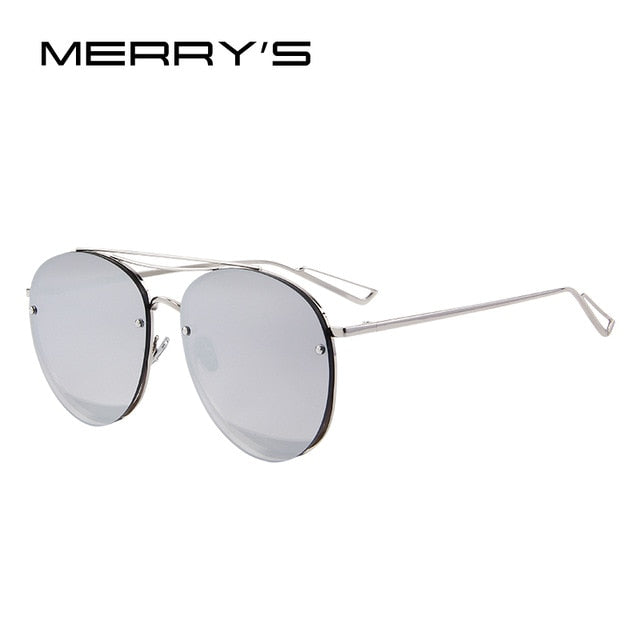 merry's new arrival women classic brand designer rimless sunglasses twin beam metal frame sun glasses c08 silver