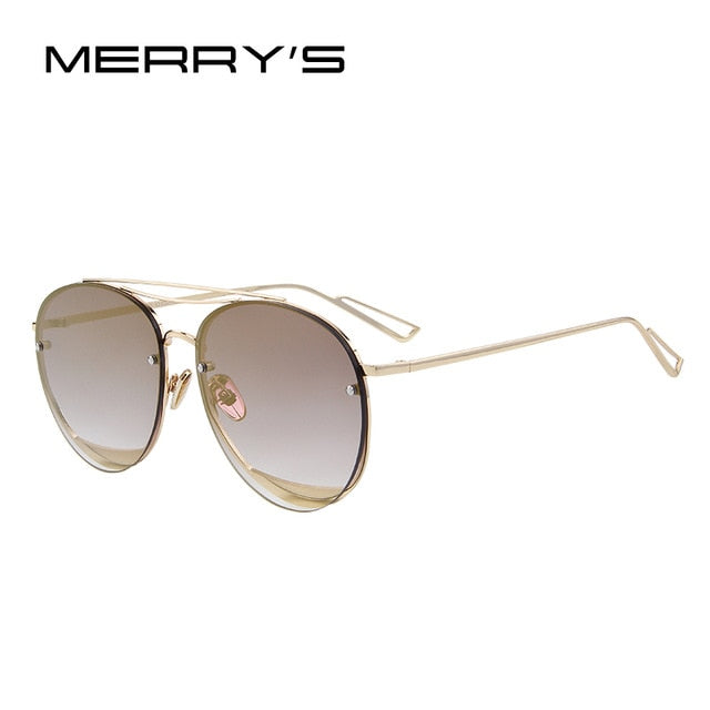 merry's new arrival women classic brand designer rimless sunglasses twin beam metal frame sun glasses c09 brown