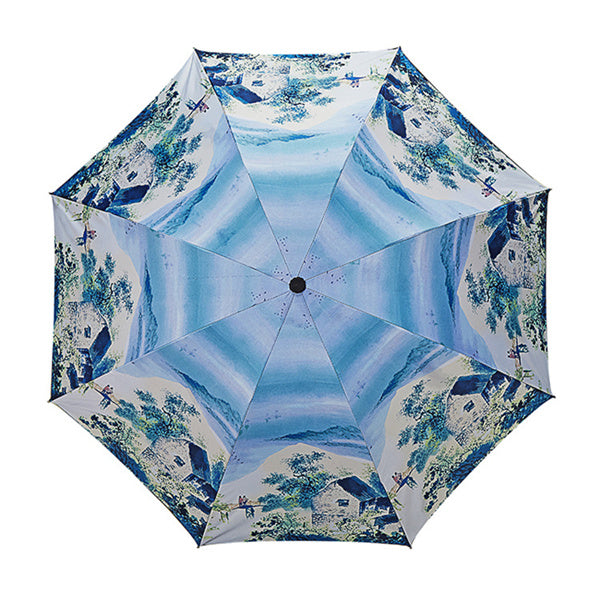 oil painting europe scenery pattern rain/ sun umbrella,3 folding thickening anti uv fashion abstract art design women umbrella 04