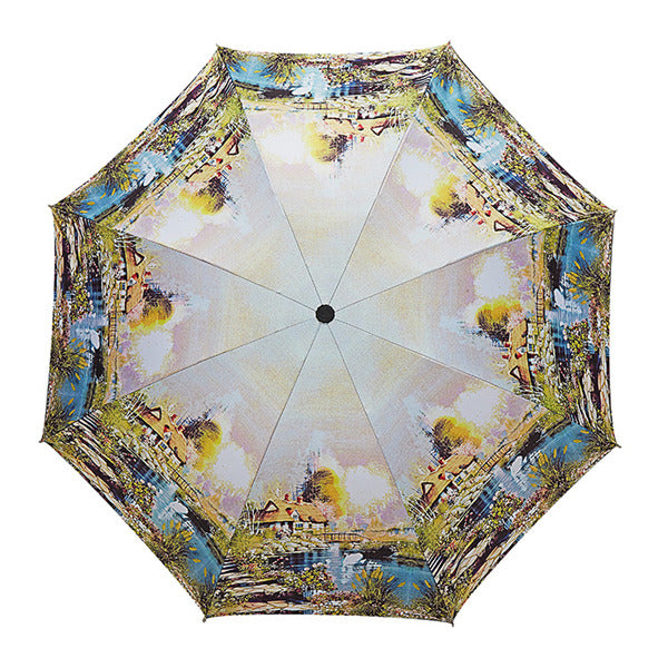 oil painting europe scenery pattern rain/ sun umbrella,3 folding thickening anti uv fashion abstract art design women umbrella 06