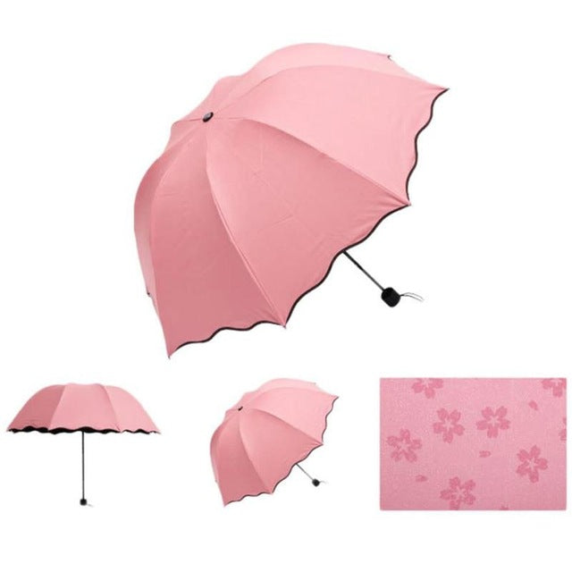 new lady princess magic flowers dome parasol sun/rain folding umbrella prain women transparent umbrella brass knuckles for women pink