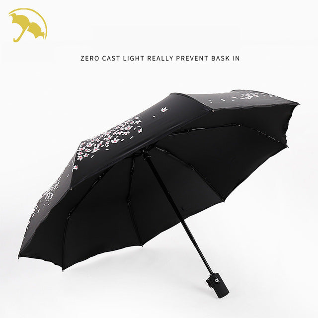 flower umbrella black coating sunscreen sunny umbrella rain woman three folding umbrella female automatic princess parasol gift black