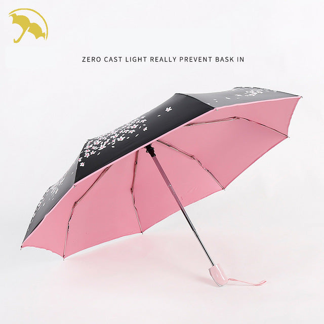 flower umbrella black coating sunscreen sunny umbrella rain woman three folding umbrella female automatic princess parasol gift pink