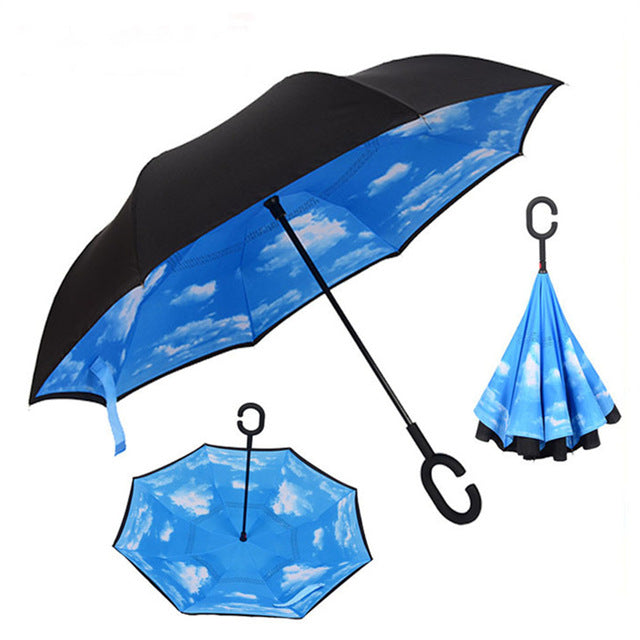 folding reverse umbrella double layer inverted windproof rain car umbrellas for women as pic 8