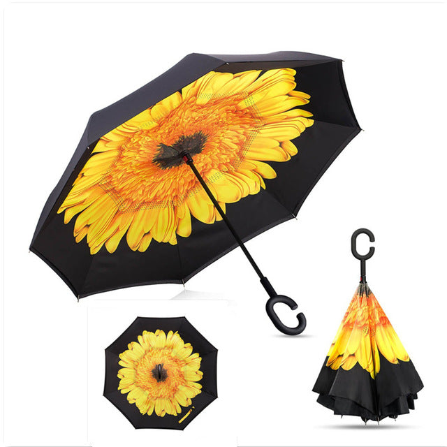 folding reverse umbrella double layer inverted windproof rain car umbrellas for women as pic 10