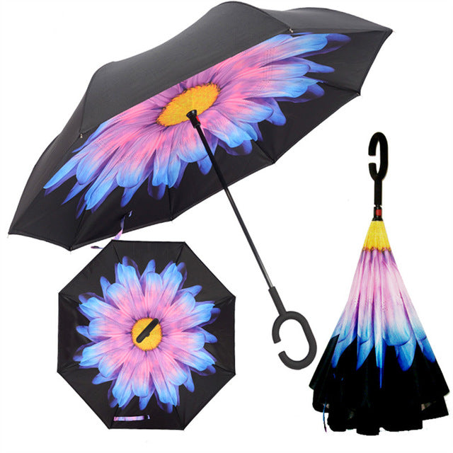 folding reverse umbrella double layer inverted windproof rain car umbrellas for women as pic 12