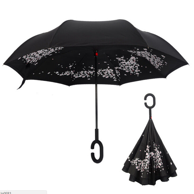 folding reverse umbrella double layer inverted windproof rain car umbrellas for women as pic 13