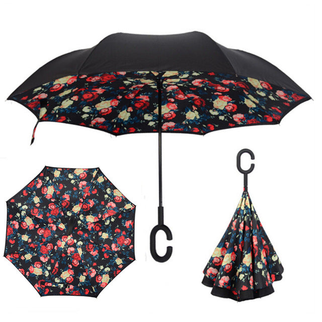 folding reverse umbrella double layer inverted windproof rain car umbrellas for women as pic 14
