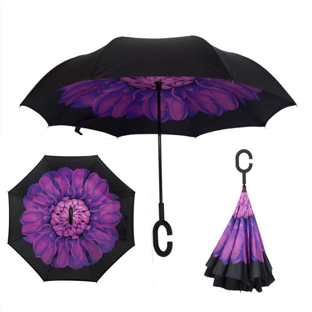 folding reverse umbrella double layer inverted windproof rain car umbrellas for women as pic 15