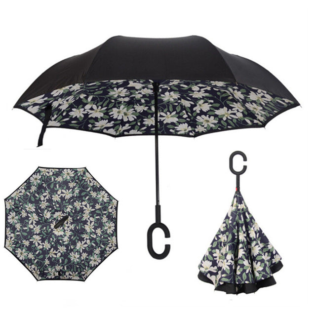 folding reverse umbrella double layer inverted windproof rain car umbrellas for women as pic 17