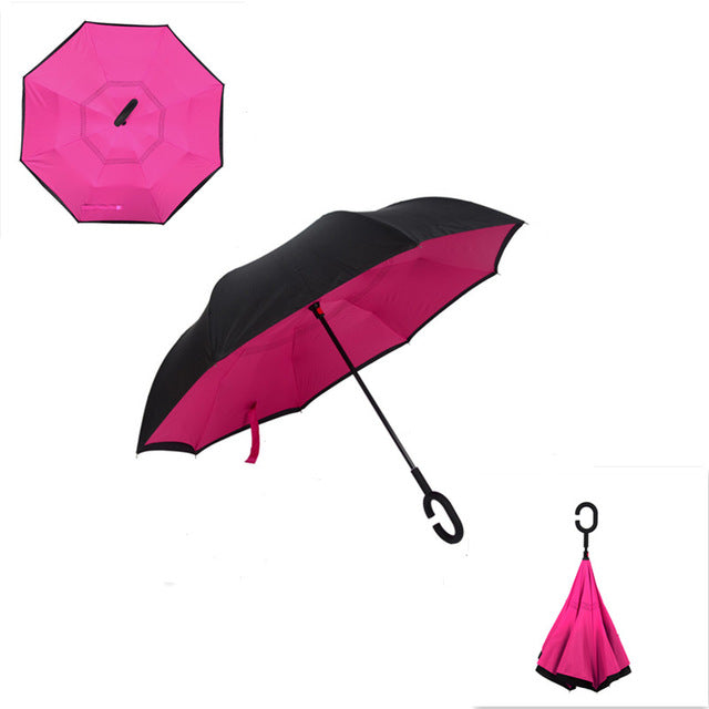 folding reverse umbrella double layer inverted windproof rain car umbrellas for women as pic 25