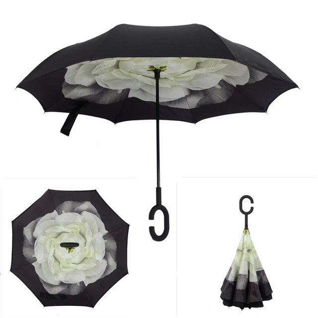 folding reverse umbrella double layer inverted windproof rain car umbrellas for women as pic