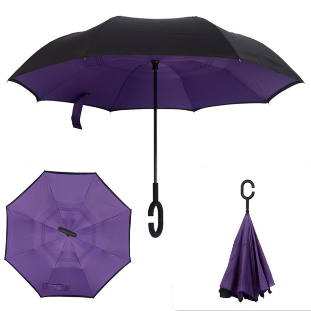 folding reverse umbrella double layer inverted windproof rain car umbrellas for women as pic 1