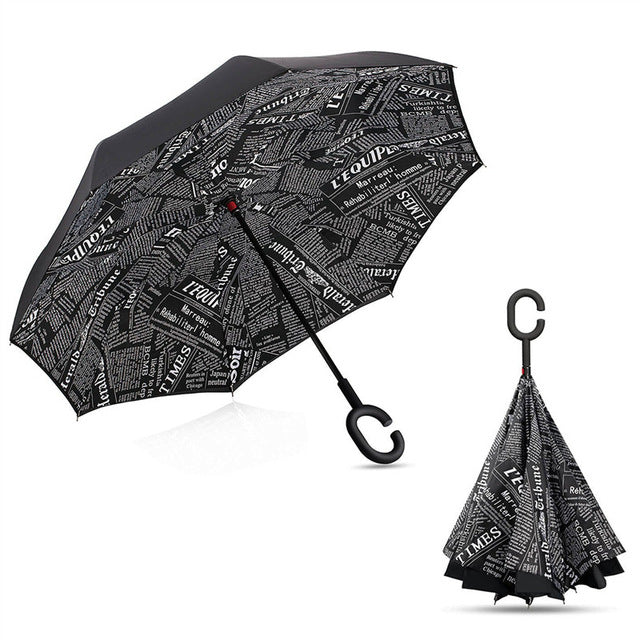 folding reverse umbrella double layer inverted windproof rain car umbrellas for women as pic 2