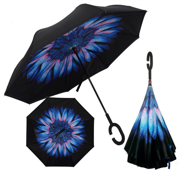 folding reverse umbrella double layer inverted windproof rain car umbrellas for women as pic 3