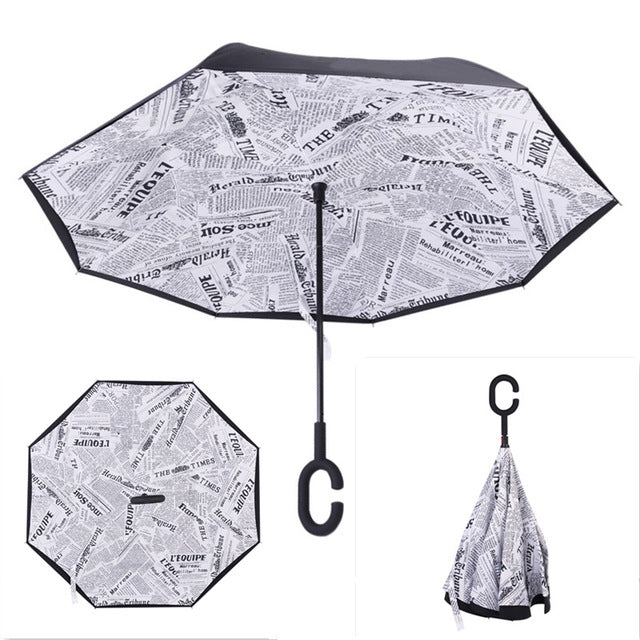 folding reverse umbrella double layer inverted windproof rain car umbrellas for women as pic 4