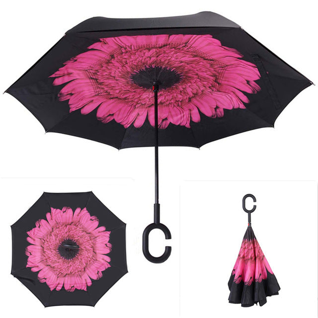 folding reverse umbrella double layer inverted windproof rain car umbrellas for women as pic 5