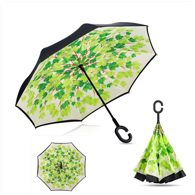 folding reverse umbrella double layer inverted windproof rain car umbrellas for women as pic 6