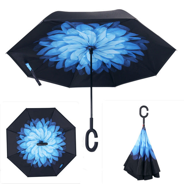 folding reverse umbrella double layer inverted windproof rain car umbrellas for women as pic 7