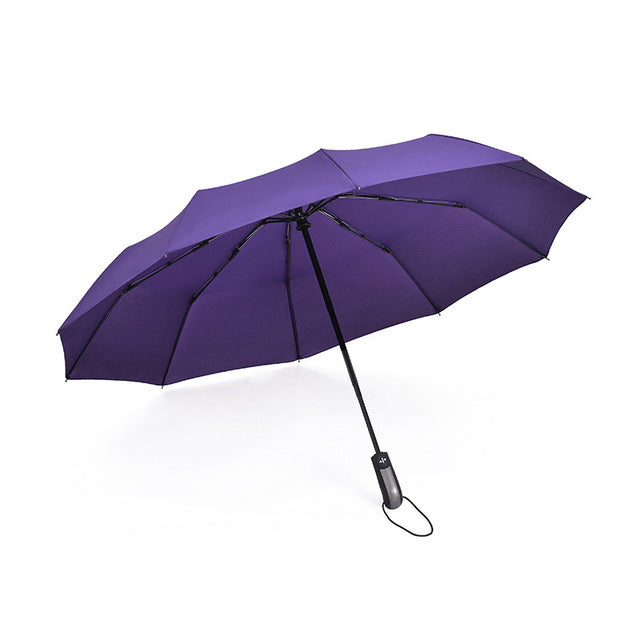 big business umbrellas rain women man full-automatic parasol 10 ribs man folding umbrella male big paraguas plegable purple single layer