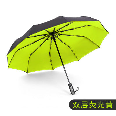 big business umbrellas rain women man full-automatic parasol 10 ribs man folding umbrella male big paraguas plegable green  double layer