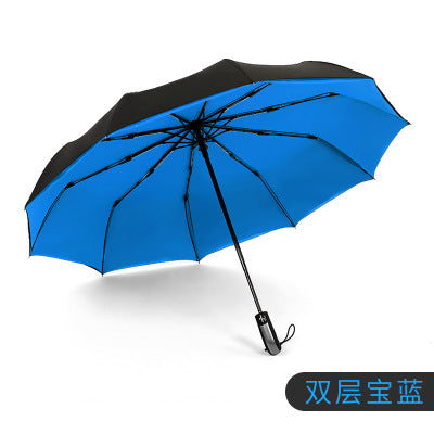 big business umbrellas rain women man full-automatic parasol 10 ribs man folding umbrella male big paraguas plegable blue  double layer