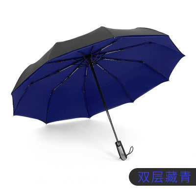 big business umbrellas rain women man full-automatic parasol 10 ribs man folding umbrella male big paraguas plegable navy  double layer