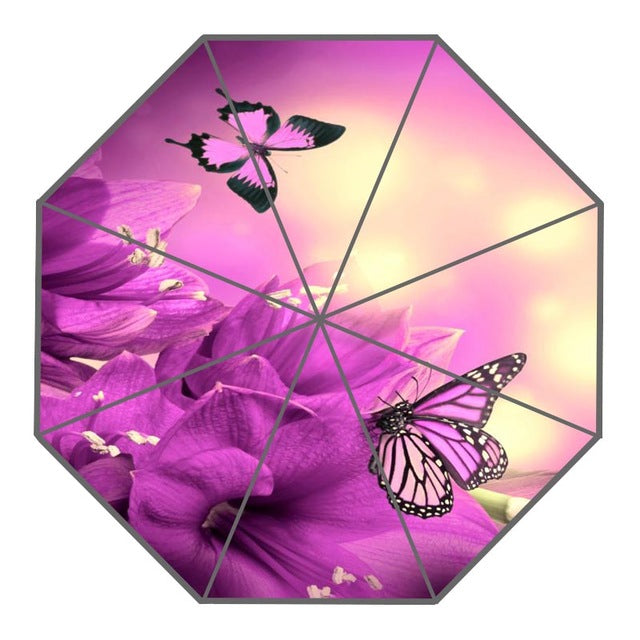 new arrive custom colorful butterfly, flowers umbrellas creative design high quality foldable rain umbrella white